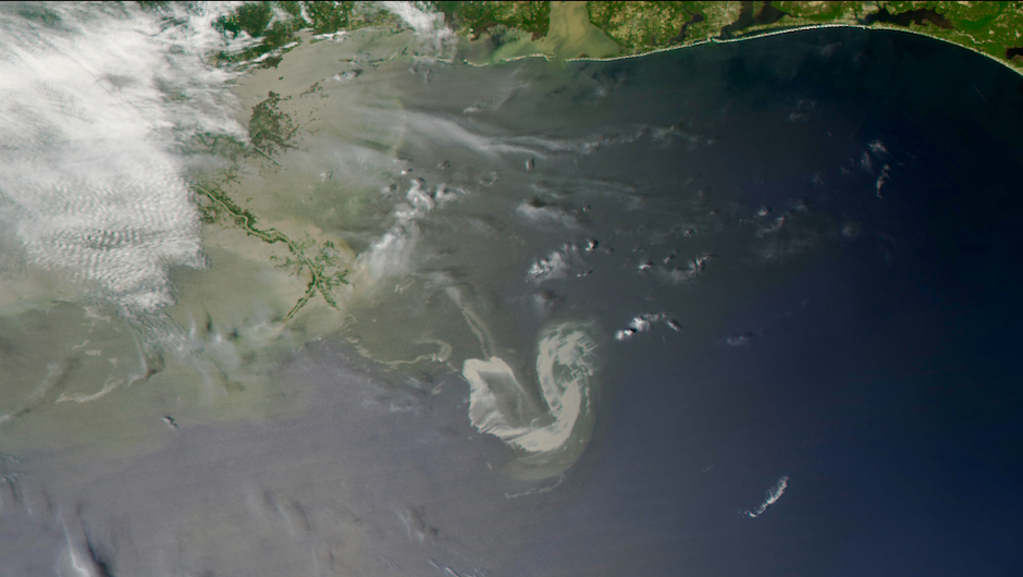 Deepwater Horizon Oil Spill Satellite image taken on May 9, 2010, by NASA's AQUA satellite